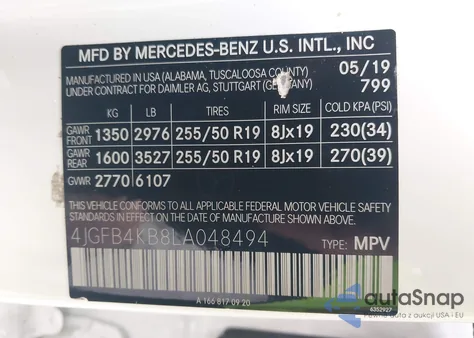 2020 Mercedes-Benz Gle 350 4Matic from USA, damaged, VIN 4JGFB4KB8LA048494